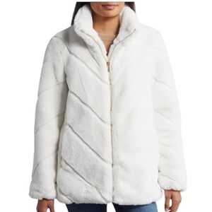 Via Spiga Chevron Faux Fur Jacket Winter White (Ivory) size L NWT